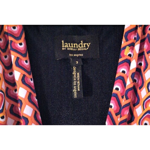 Shelly Segal Size 2 Pink & Orange Geometric Patterned Halterneck Dress Women's - Picture 3 of 10